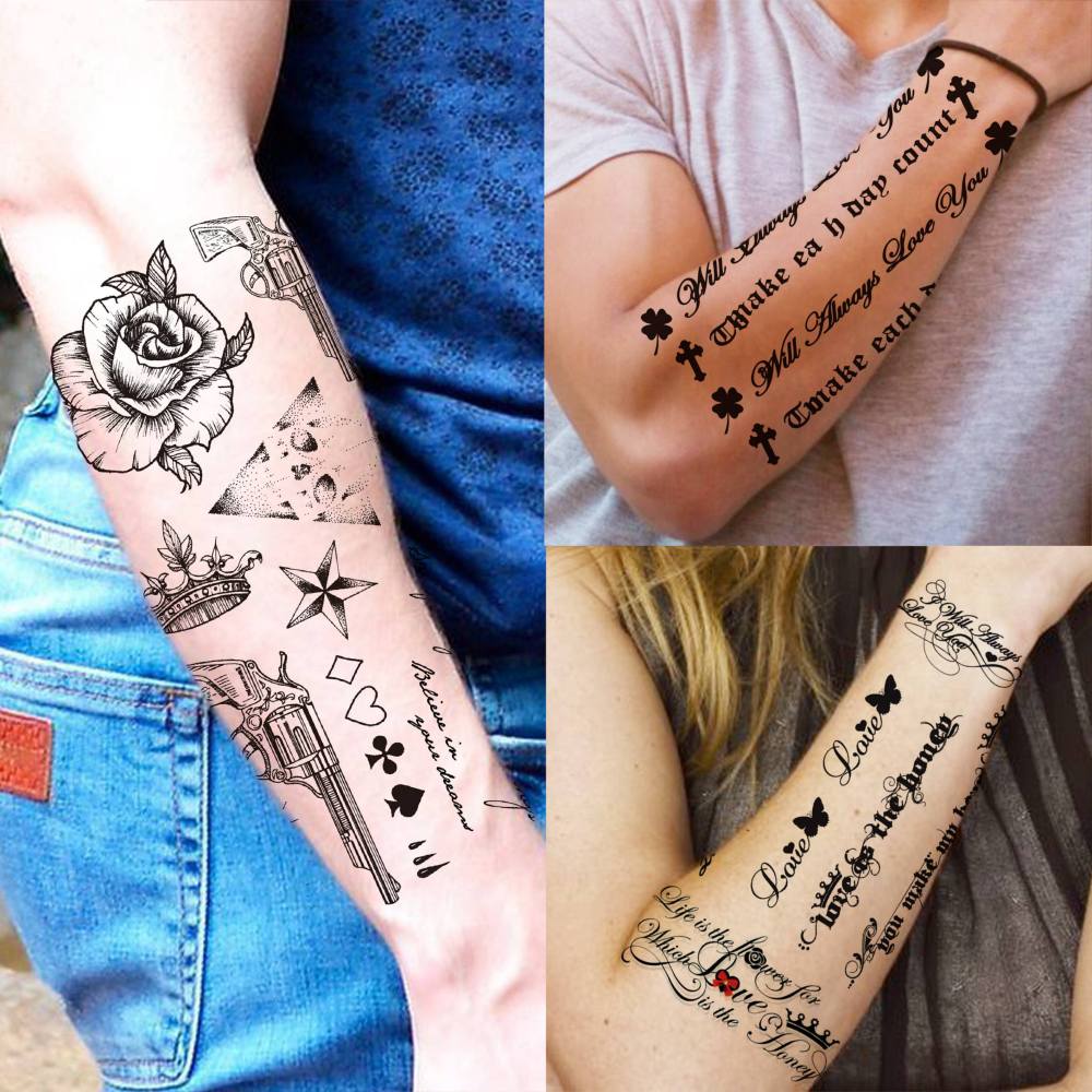 12 Sheets Letter Words Quote Temporary Tattoos For Women Men Adults Hands Finger Foot Neck Clavicle Shank Arm Body Art Makeup, Semi Permanent Temp Fake Tattoo Stickers Waterproof Long Lasting Realistic Tatoos For Festival Party Accessory