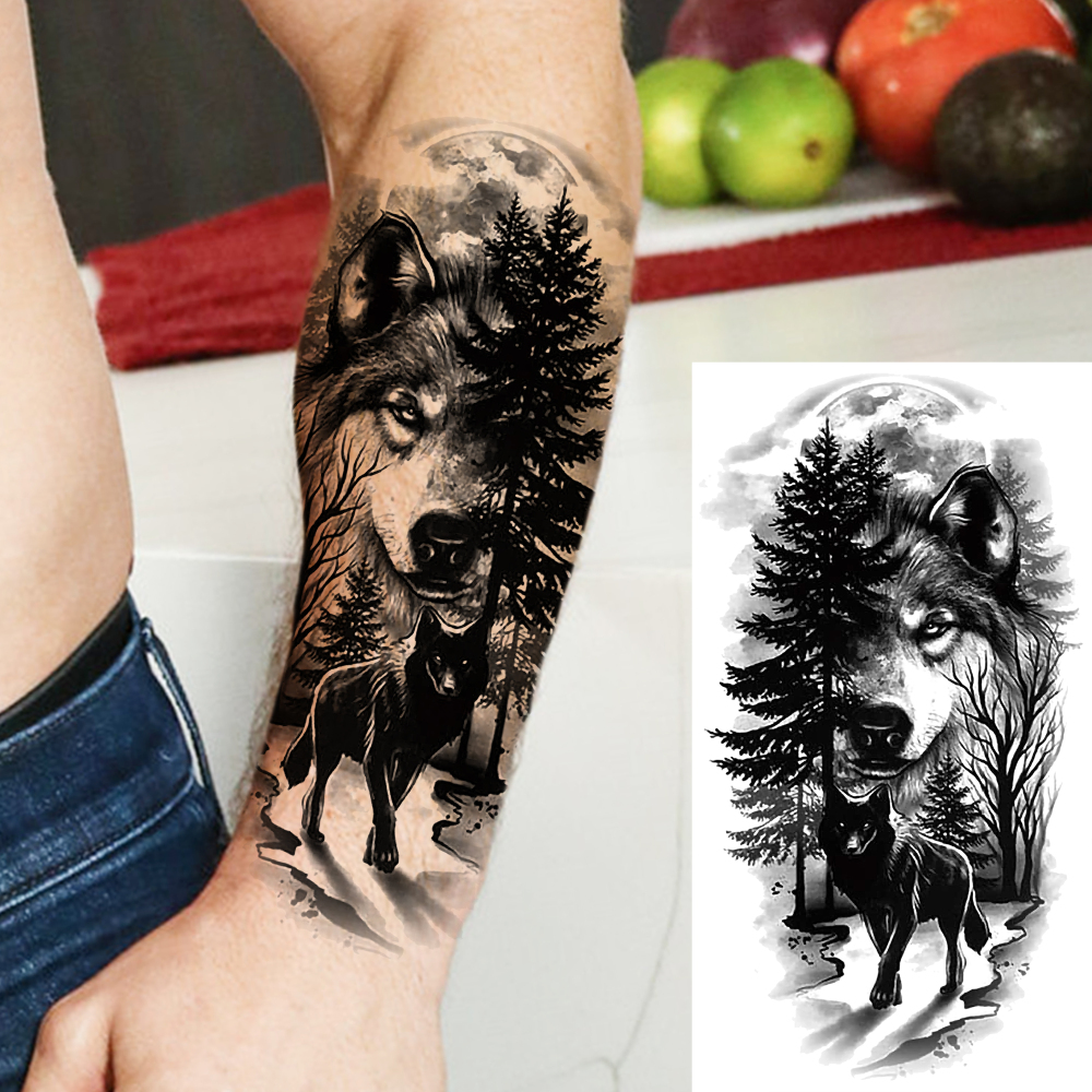 8 Sheets Wolf Temporary Tattoos For Women Men Adults Hands Finger Foot Neck Clavicle Shank Arm Body Art Makeup, Semi Permanent Temp Fake Tattoo Stickers Waterproof Long Lasting Realistic Tatoos For Festival Party Accessory