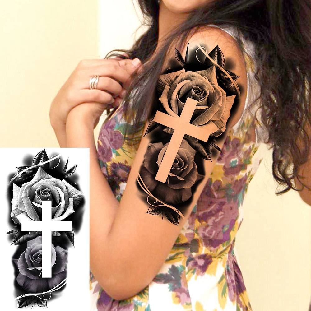 8 Sheets Flower Rose Temporary Tattoos For Women Men Adults Hands Finger Foot Neck Clavicle Shank Arm Body Art Makeup, Semi Permanent Temp Fake Tattoo Stickers Waterproof Long Lasting Realistic Tatoos For Festival Party Accessory