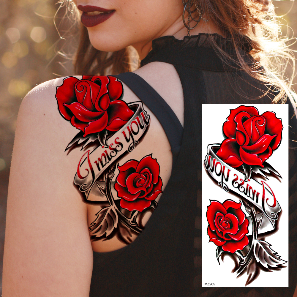 10 Sheets Rose Flower Temporary Tattoos For Women Men Adults Hands Finger Foot Neck Clavicle Shank Arm Body Art Makeup, Semi Permanent Temp Fake Tattoo Stickers Waterproof Long Lasting Realistic Tatoos For Festival Party Accessory