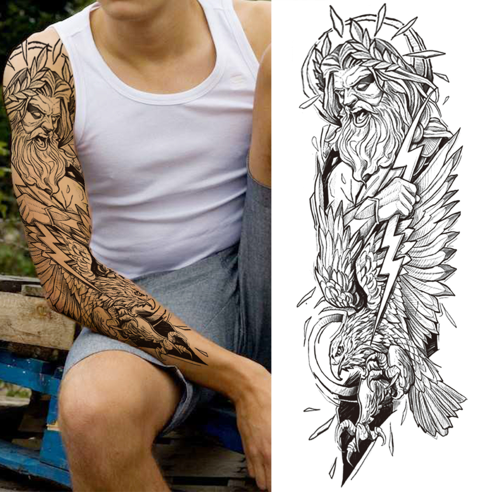 8 Sheets Zeus Temporary Tattoos For Women Men Adults Hands Finger Foot Neck Clavicle Legs Thigh Arm Body Art, Semi Permanent Temp Fake Tattoo Stickers Waterproof Long Lasting Realistic Tatoos For Festival Party