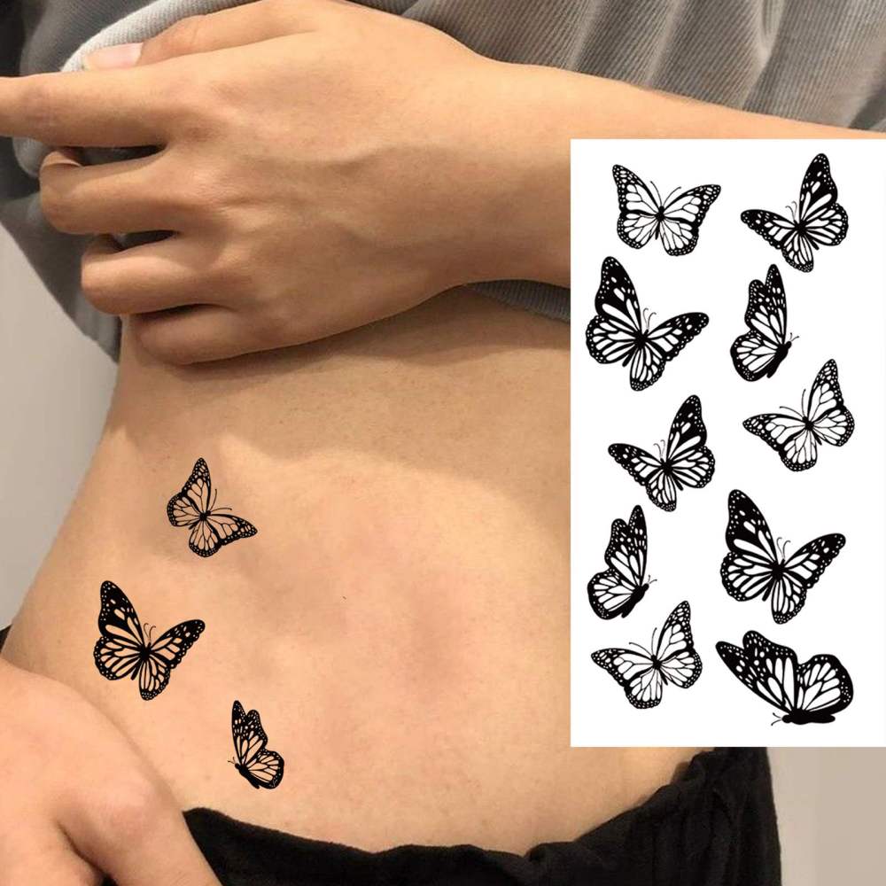 8 Sheets Y2k Butterfly Temporary Tattoos For Women Men Adults Hands Finger Foot Neck Clavicle Legs Thigh Arm Body Art Makeup, Semi Permanent Temp Fake Tattoo Stickers Waterproof Long Lasting Realistic Tatoos For Festival Party Accessory