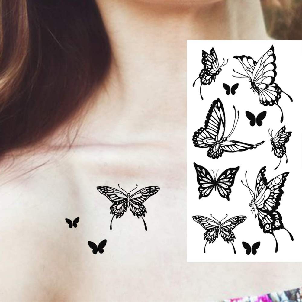 8 Sheets Y2k Butterfly Temporary Tattoos For Women Men Adults Hands Finger Foot Neck Clavicle Legs Thigh Arm Body Art Makeup, Semi Permanent Temp Fake Tattoo Stickers Waterproof Long Lasting Realistic Tatoos For Festival Party Accessory