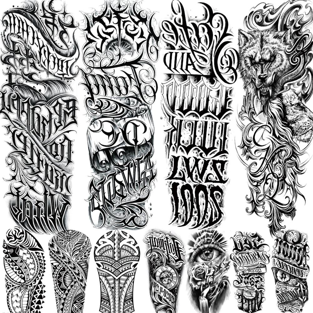 11 Sheets Full Arm Sleeve Maori Temporary Tattoos For Women Men Adults Hands Finger Foot Legs Thigh Arm Body Art Makeup, Semi Permanent Temp Fake Tattoo Stickers Waterproof Long Lasting Realistic Tatoos For Festival Party Accessory