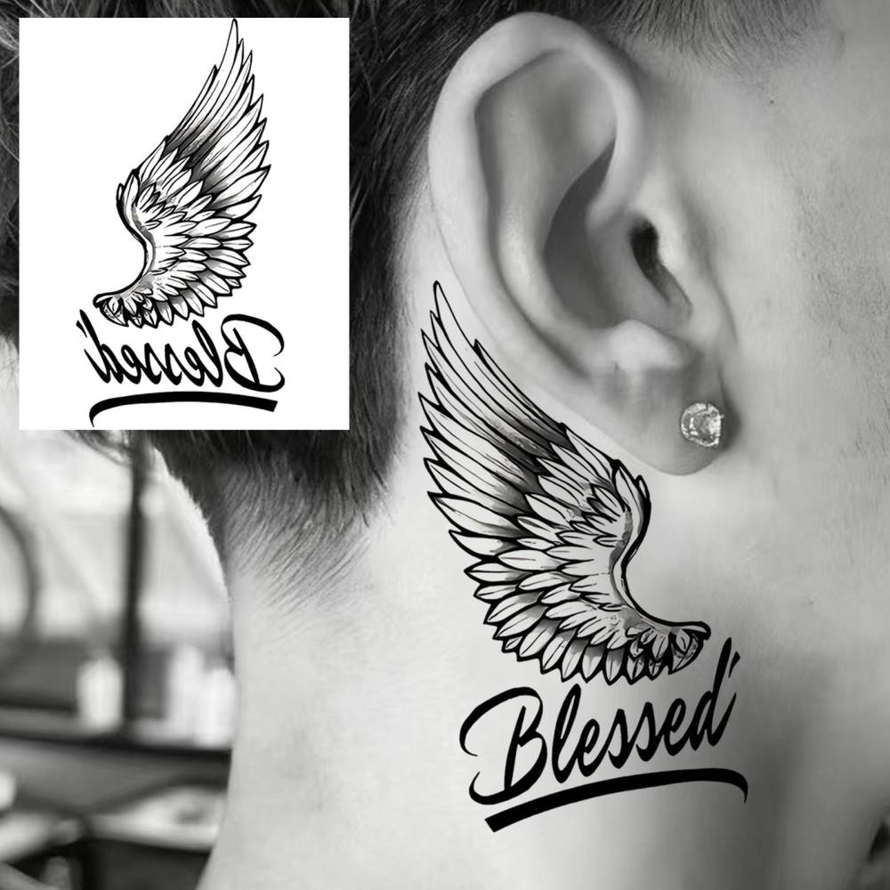 1 Sheet Feather Blessed Temporary Tattoos For Women Men Adults Hands Finger Foot Neck Clavicle Legs Thigh Forearm Shank Arm Body Art Makeup, Semi Permanent Temp Fake Tattoo Stickers Waterproof Long Lasting Realistic Tatoos For Festival Party Accessory