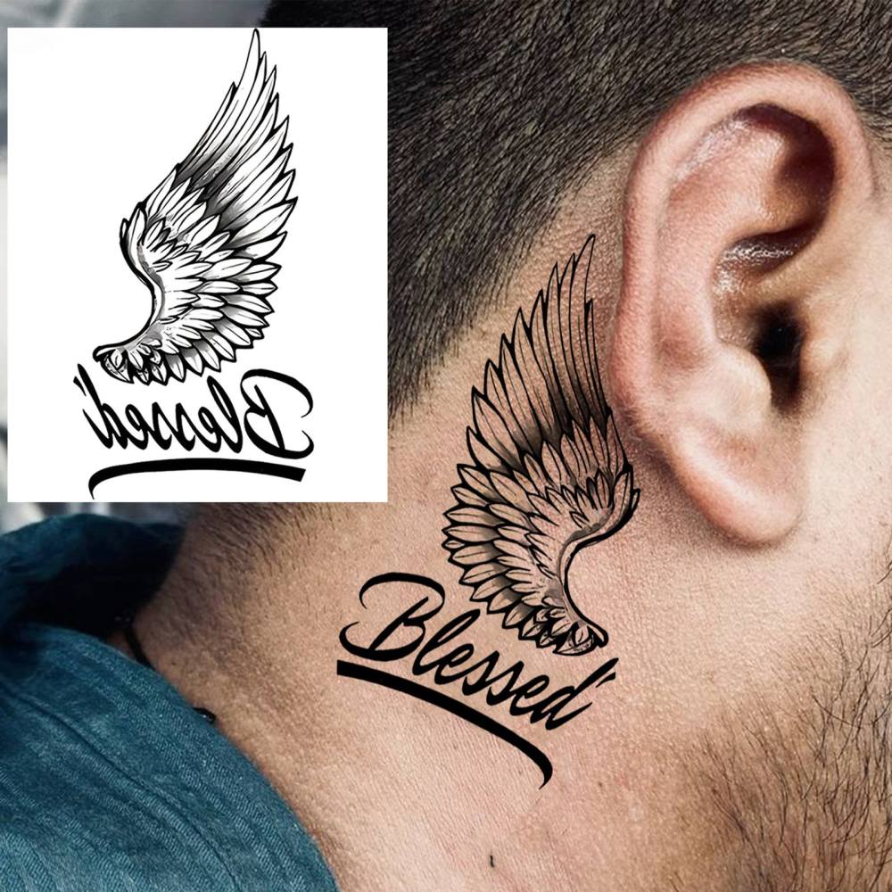 1 Sheet Feather Blessed Temporary Tattoos For Women Men Adults Hands Finger Foot Neck Clavicle Legs Thigh Forearm Shank Arm Body Art Makeup, Semi Permanent Temp Fake Tattoo Stickers Waterproof Long Lasting Realistic Tatoos For Festival Party Accessory