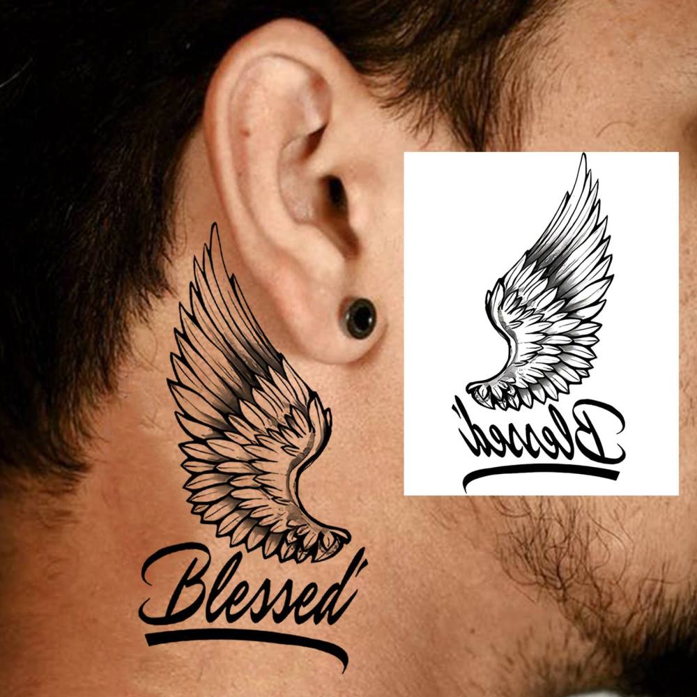 1 Sheet Feather Blessed Temporary Tattoos For Women Men Adults Hands Finger Foot Neck Clavicle Legs Thigh Forearm Shank Arm Body Art Makeup, Semi Permanent Temp Fake Tattoo Stickers Waterproof Long Lasting Realistic Tatoos For Festival Party Accessory