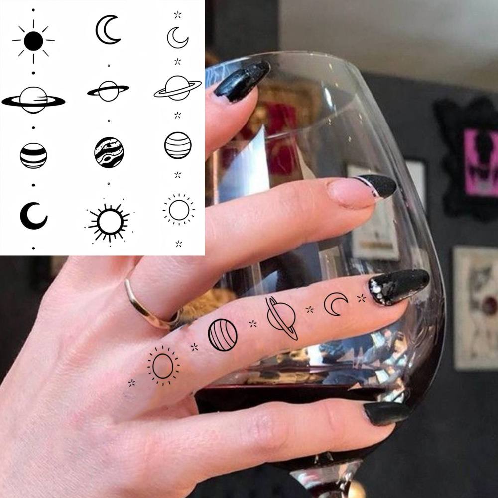 1 Sheet Star Planet Temporary Tattoos For Women Men Adults Hands Finger Foot Neck Clavicle Legs Thigh Forearm Shank Arm Body Art Makeup, Semi Permanent Temp Fake Tattoo Stickers Waterproof Long Lasting Realistic Tatoos For Festival Party Accessory