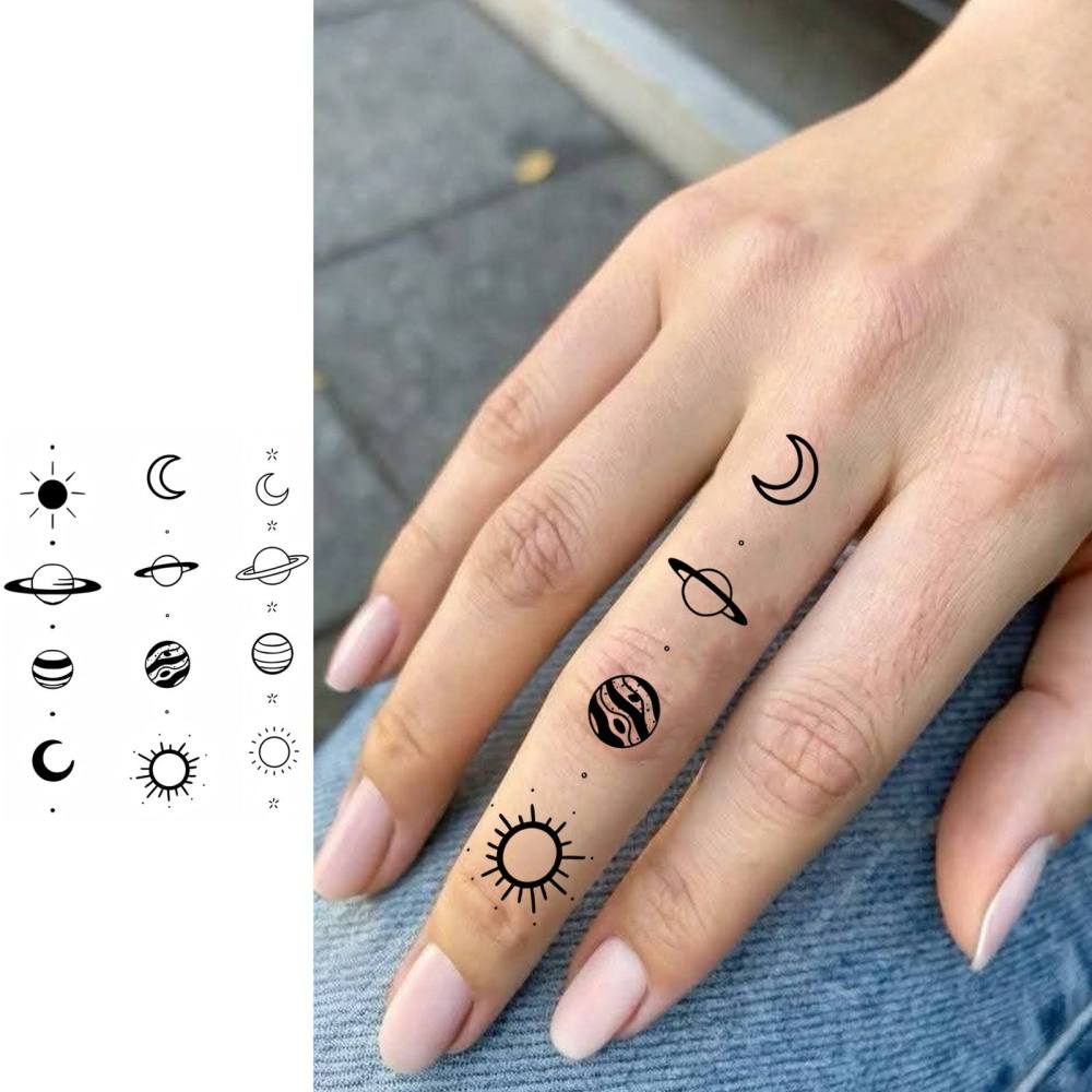 1 Sheet Star Planet Temporary Tattoos For Women Men Adults Hands Finger Foot Neck Clavicle Legs Thigh Forearm Shank Arm Body Art Makeup, Semi Permanent Temp Fake Tattoo Stickers Waterproof Long Lasting Realistic Tatoos For Festival Party Accessory