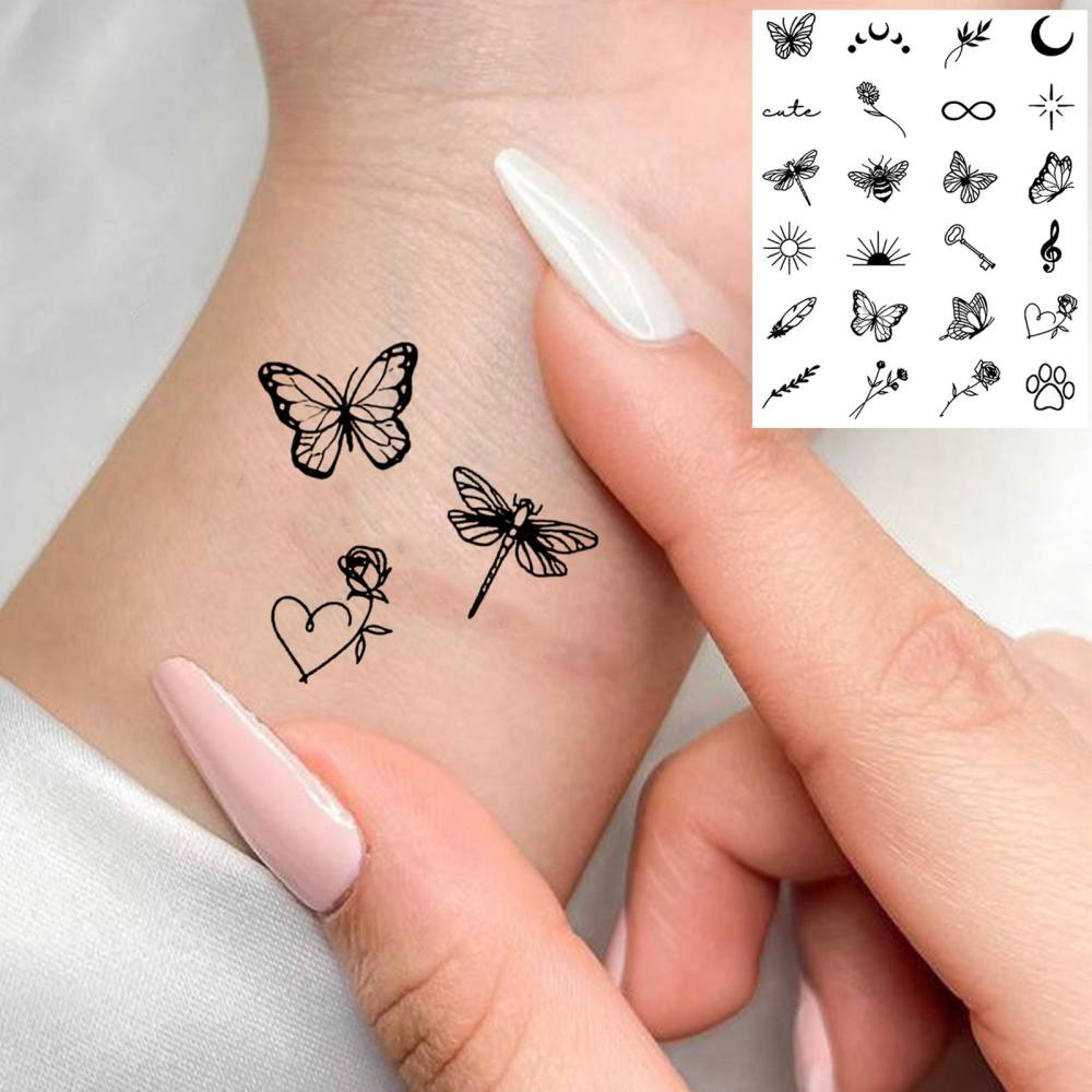1 Sheet Y2k Temporary Tattoos For Women Men Adults Hands Finger Foot Neck Clavicle Legs Thigh Forearm Shank Arm Body Art Makeup, Semi Permanent Temp Fake Tattoo Stickers Waterproof Long Lasting Realistic Tatoos For Festival Party Accessory