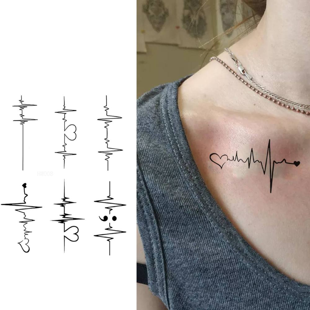 1 Sheet Y2k ECG Temporary Tattoos For Women Men Adults Hands Finger Foot Neck Clavicle Legs Thigh Forearm Shank Arm Body Art Makeup, Semi Permanent Temp Fake Tattoo Stickers Waterproof Long Lasting Realistic Tatoos For Festival Party Accessory