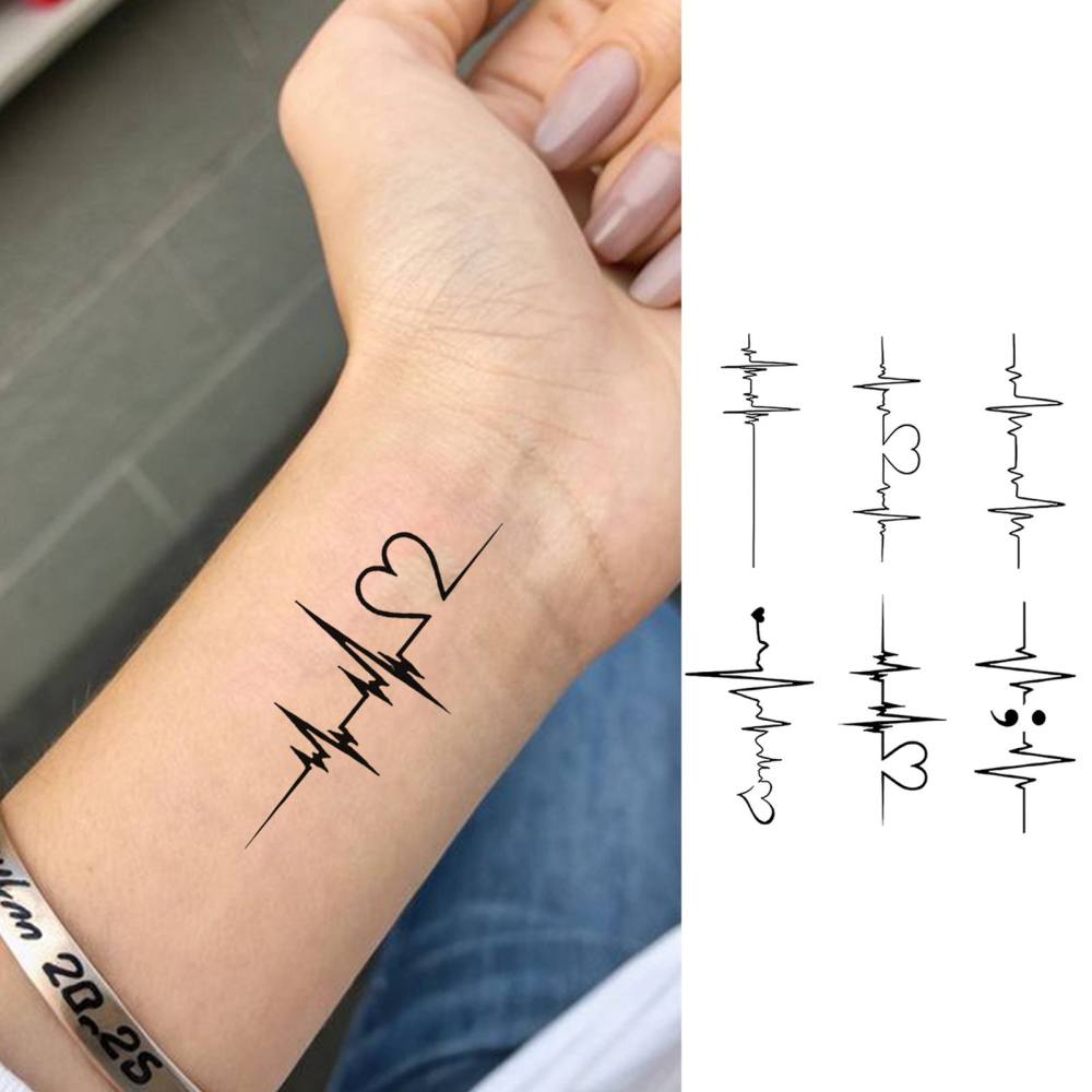 1 Sheet Y2k ECG Temporary Tattoos For Women Men Adults Hands Finger Foot Neck Clavicle Legs Thigh Forearm Shank Arm Body Art Makeup, Semi Permanent Temp Fake Tattoo Stickers Waterproof Long Lasting Realistic Tatoos For Festival Party Accessory