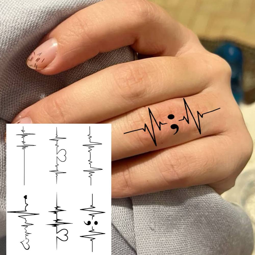 1 Sheet Y2k ECG Temporary Tattoos For Women Men Adults Hands Finger Foot Neck Clavicle Legs Thigh Forearm Shank Arm Body Art Makeup, Semi Permanent Temp Fake Tattoo Stickers Waterproof Long Lasting Realistic Tatoos For Festival Party Accessory