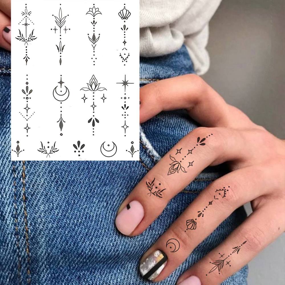 1 Sheet Y2k Moon Lotus Temporary Tattoos For Women Men Adults Hands Finger Foot Neck Clavicle Legs Thigh Forearm Shank Arm Body Art Makeup, Semi Permanent Temp Fake Tattoo Stickers Waterproof Long Lasting Realistic Tatoos For Festival Party Accessory