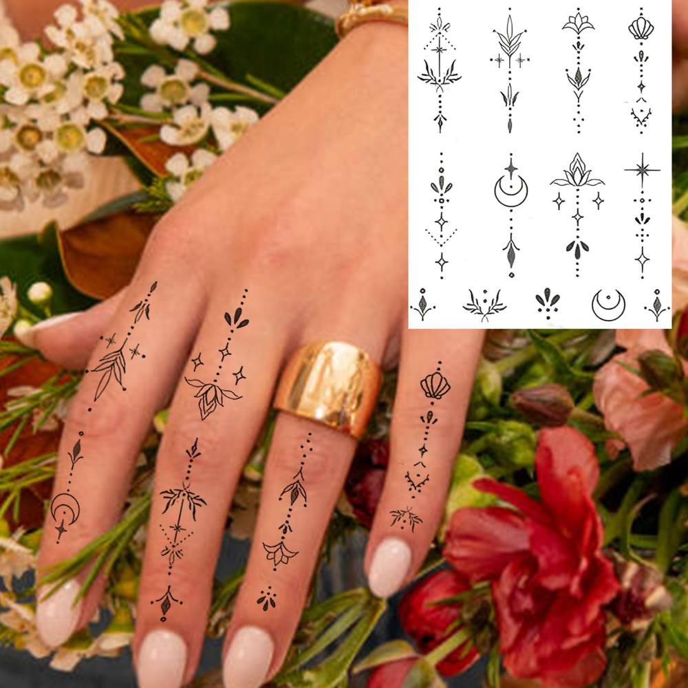 1 Sheet Y2k Moon Lotus Temporary Tattoos For Women Men Adults Hands Finger Foot Neck Clavicle Legs Thigh Forearm Shank Arm Body Art Makeup, Semi Permanent Temp Fake Tattoo Stickers Waterproof Long Lasting Realistic Tatoos For Festival Party Accessory