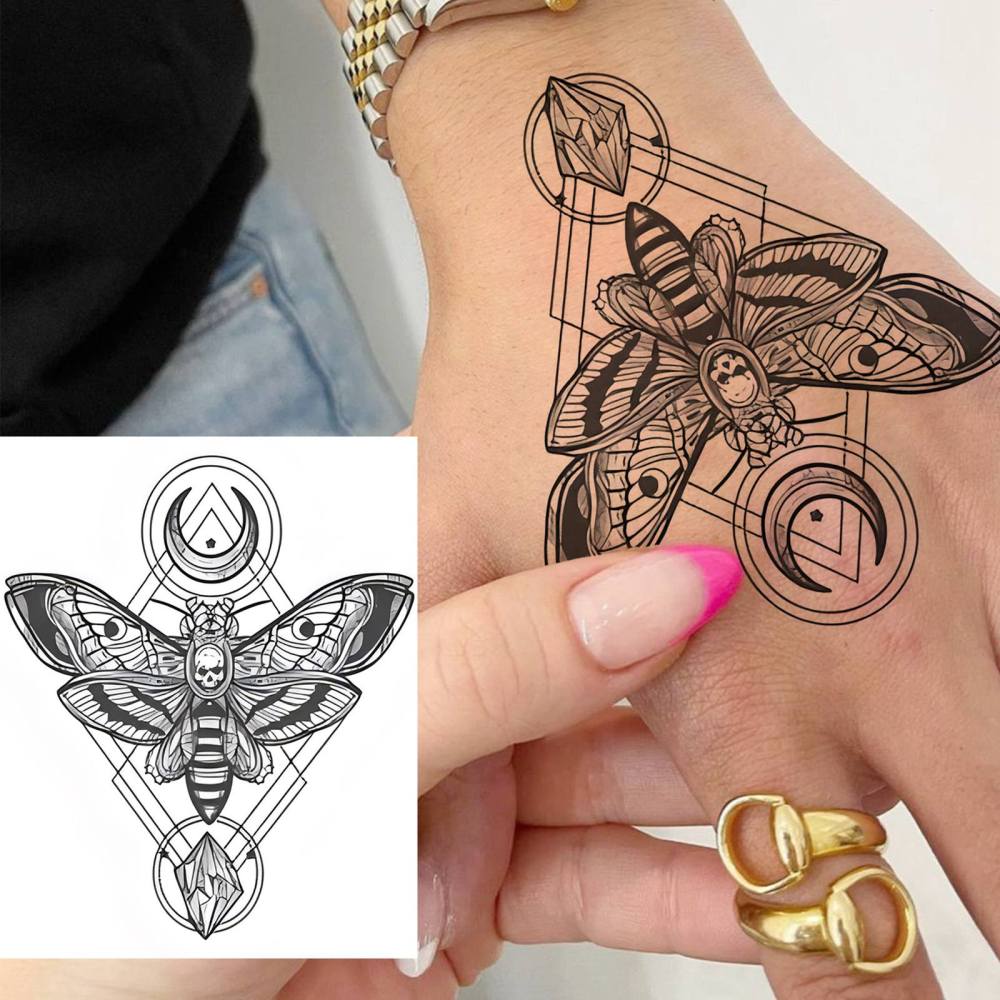 1 Sheet Y2k Moth Temporary Tattoos For Women Men Adults Hands Finger Foot Neck Clavicle Legs Thigh Forearm Shank Arm Body Art Makeup, Semi Permanent Temp Fake Tattoo Stickers Waterproof Long Lasting Realistic Tatoos For Festival Party Accessory