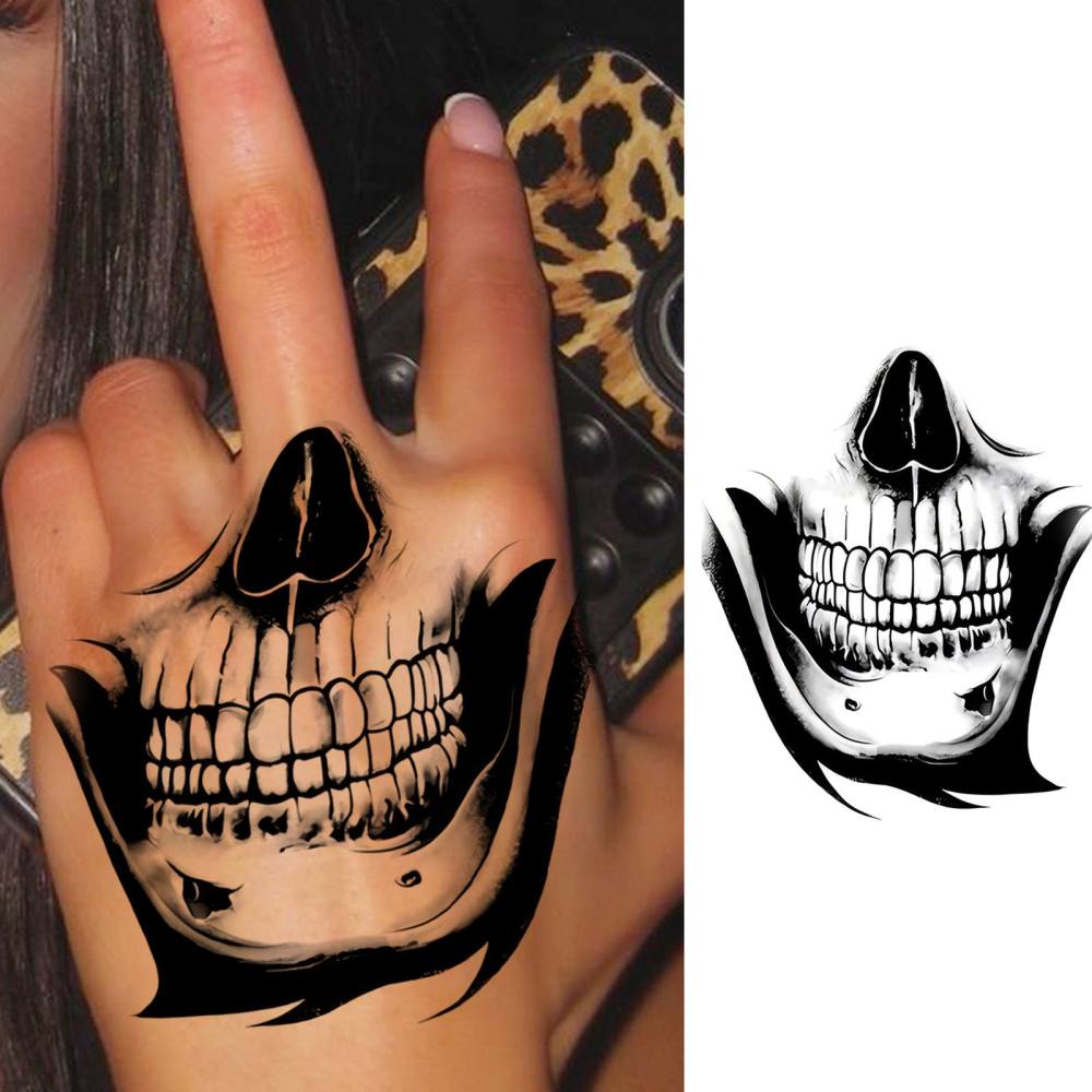 1 Sheet Y2k Skull Temporary Tattoos For Women Men Adults Hands Finger Foot Neck Clavicle Legs Thigh Forearm Shank Arm Body Art Makeup, Semi Permanent Temp Fake Tattoo Stickers Waterproof Long Lasting Realistic Tatoos For Festival Party Accessory