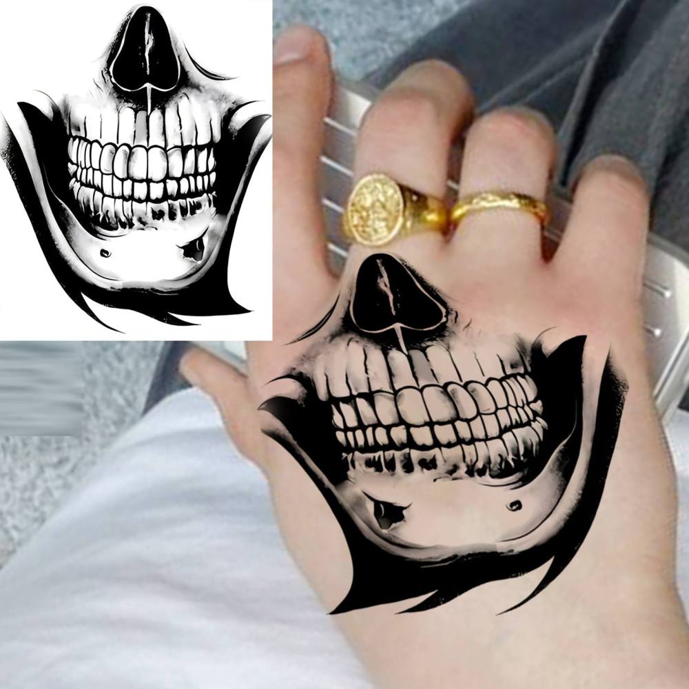 1 Sheet Y2k Skull Temporary Tattoos For Women Men Adults Hands Finger Foot Neck Clavicle Legs Thigh Forearm Shank Arm Body Art Makeup, Semi Permanent Temp Fake Tattoo Stickers Waterproof Long Lasting Realistic Tatoos For Festival Party Accessory