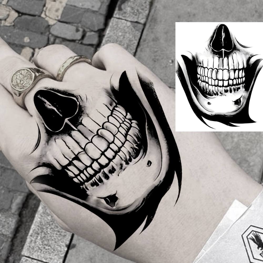 1 Sheet Y2k Skull Temporary Tattoos For Women Men Adults Hands Finger Foot Neck Clavicle Legs Thigh Forearm Shank Arm Body Art Makeup, Semi Permanent Temp Fake Tattoo Stickers Waterproof Long Lasting Realistic Tatoos For Festival Party Accessory