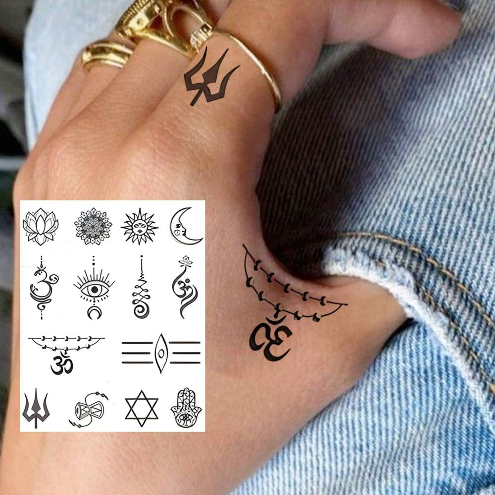 1 Sheet Y2k Moon Sun Temporary Tattoos For Women Men Adults Hands Finger Foot Neck Clavicle Legs Thigh Forearm Shank Arm Body Art Makeup, Semi Permanent Temp Fake Tattoo Stickers Waterproof Long Lasting Realistic Tatoos For Festival Party Accessory