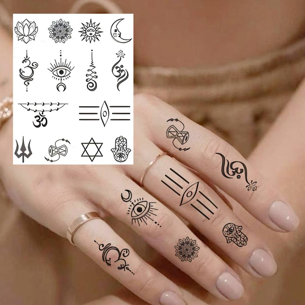 1 Sheet Y2k Moon Sun Temporary Tattoos For Women Men Adults Hands Finger Foot Neck Clavicle Legs Thigh Forearm Shank Arm Body Art Makeup, Semi Permanent Temp Fake Tattoo Stickers Waterproof Long Lasting Realistic Tatoos For Festival Party Accessory