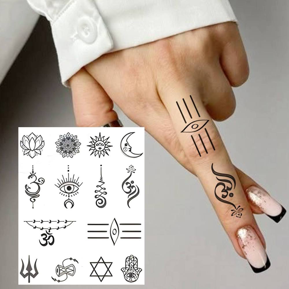 1 Sheet Y2k Moon Sun Temporary Tattoos For Women Men Adults Hands Finger Foot Neck Clavicle Legs Thigh Forearm Shank Arm Body Art Makeup, Semi Permanent Temp Fake Tattoo Stickers Waterproof Long Lasting Realistic Tatoos For Festival Party Accessory