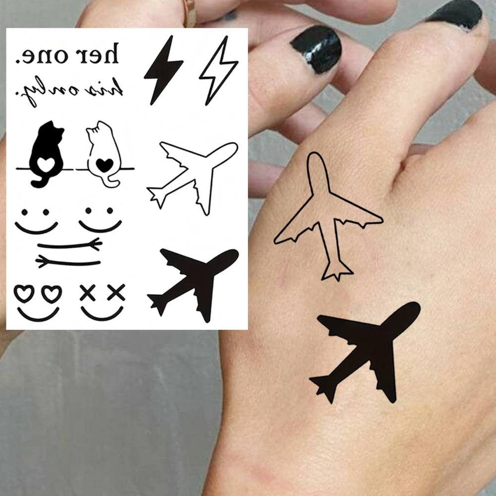 1 Sheet Y2k Moon Plane Temporary Tattoos For Women Men Adults Hands Finger Foot Neck Clavicle Legs Thigh Forearm Shank Arm Body Art Makeup, Semi Permanent Temp Fake Tattoo Stickers Waterproof Long Lasting Realistic Tatoos For Festival Party Accessory