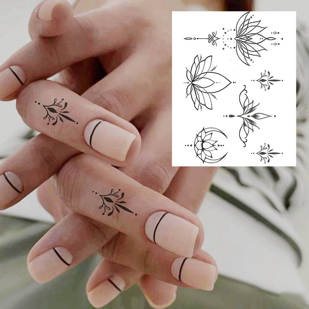1 Sheet Y2k Lotus Temporary Tattoos For Women Men Adults Hands Finger Foot Neck Clavicle Legs Thigh Forearm Shank Arm Body Art Makeup, Semi Permanent Temp Fake Tattoo Stickers Waterproof Long Lasting Realistic Tatoos For Festival Party Accessory