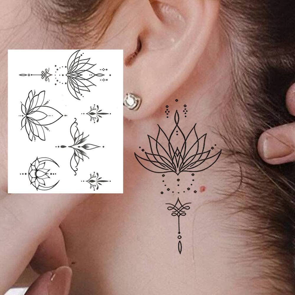 1 Sheet Y2k Lotus Temporary Tattoos For Women Men Adults Hands Finger Foot Neck Clavicle Legs Thigh Forearm Shank Arm Body Art Makeup, Semi Permanent Temp Fake Tattoo Stickers Waterproof Long Lasting Realistic Tatoos For Festival Party Accessory