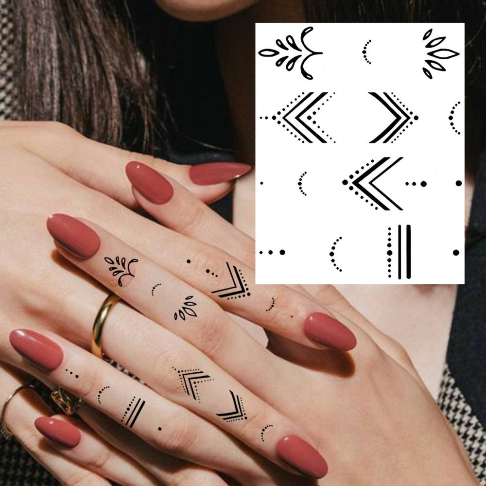 1 Sheet Y2k Geometric Temporary Tattoos For Women Men Adults Hands Finger Foot Neck Clavicle Legs Thigh Forearm Shank Arm Body Art Makeup, Semi Permanent Temp Fake Tattoo Stickers Waterproof Long Lasting Realistic Tatoos For Festival Party Accessory
