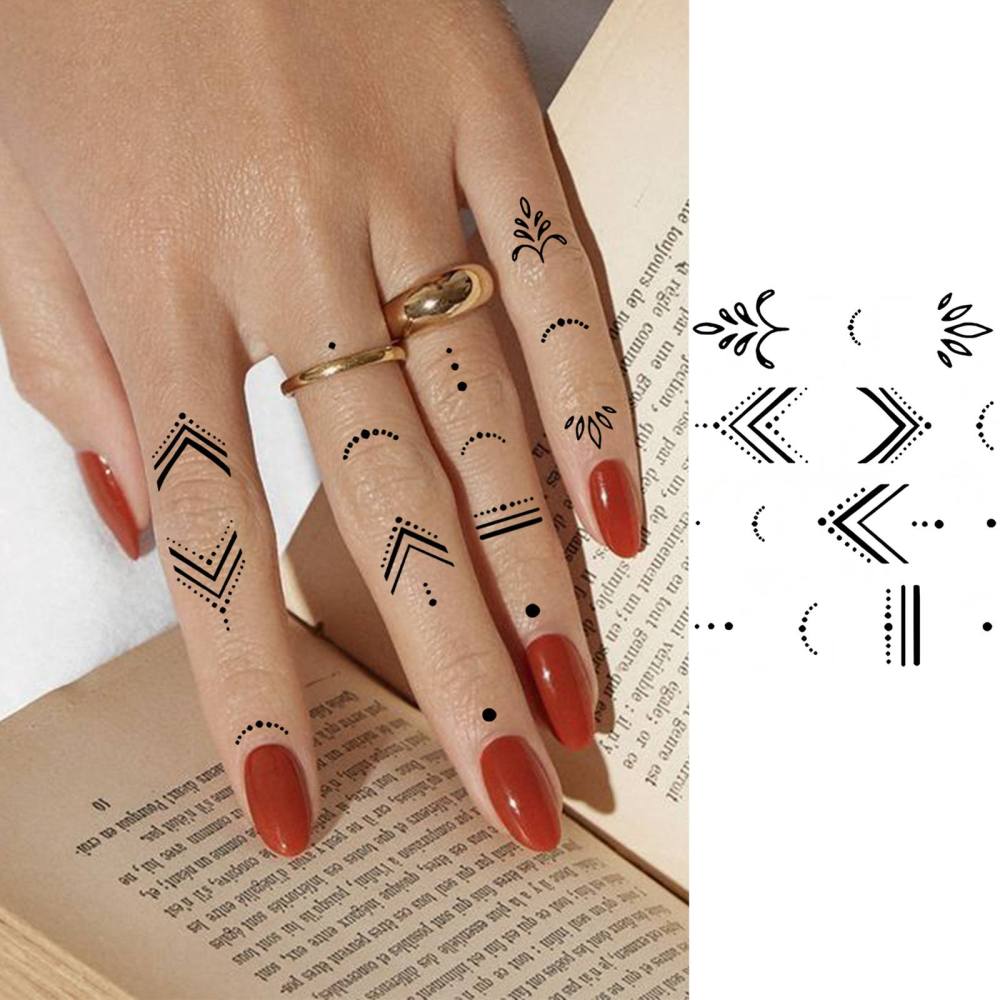 1 Sheet Y2k Geometric Temporary Tattoos For Women Men Adults Hands Finger Foot Neck Clavicle Legs Thigh Forearm Shank Arm Body Art Makeup, Semi Permanent Temp Fake Tattoo Stickers Waterproof Long Lasting Realistic Tatoos For Festival Party Accessory