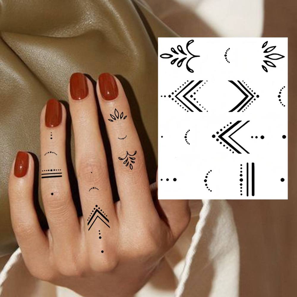 1 Sheet Y2k Geometric Temporary Tattoos For Women Men Adults Hands Finger Foot Neck Clavicle Legs Thigh Forearm Shank Arm Body Art Makeup, Semi Permanent Temp Fake Tattoo Stickers Waterproof Long Lasting Realistic Tatoos For Festival Party Accessory