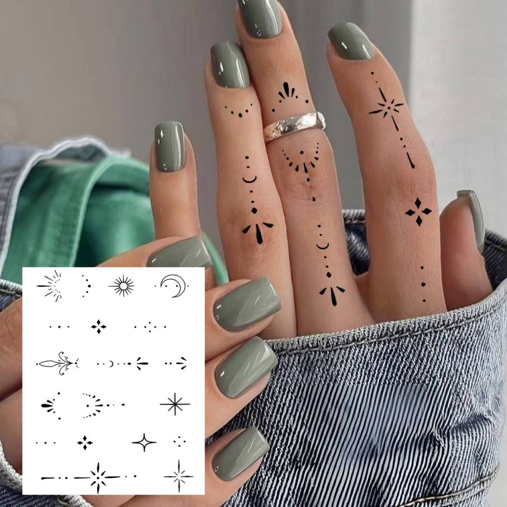 1 Sheet Y2k Star Temporary Tattoos For Women Men Adults Hands Finger Foot Neck Clavicle Legs Thigh Forearm Shank Arm Body Art Makeup, Semi Permanent Temp Fake Tattoo Stickers Waterproof Long Lasting Realistic Tatoos For Festival Party Accessory