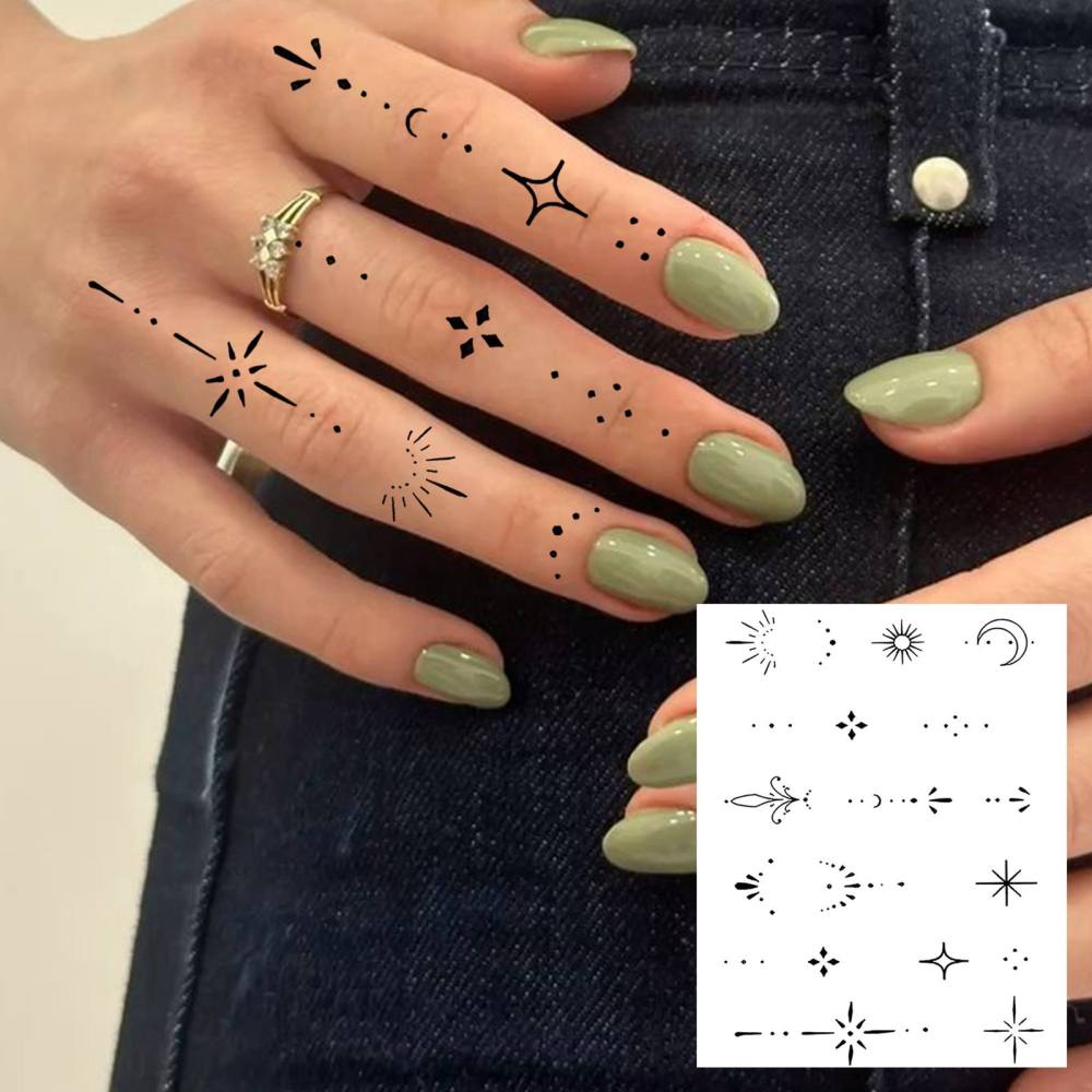 1 Sheet Y2k Star Temporary Tattoos For Women Men Adults Hands Finger Foot Neck Clavicle Legs Thigh Forearm Shank Arm Body Art Makeup, Semi Permanent Temp Fake Tattoo Stickers Waterproof Long Lasting Realistic Tatoos For Festival Party Accessory