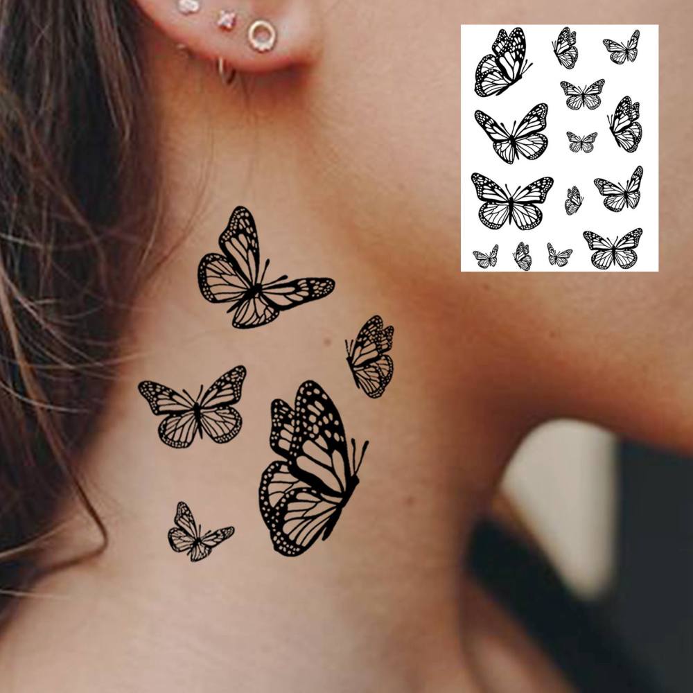 1 Sheet Y2k Butterfly Temporary Tattoos For Women Men Adults Hands Finger Foot Neck Clavicle Legs Thigh Forearm Shank Arm Body Art Makeup, Semi Permanent Temp Fake Tattoo Stickers Waterproof Long Lasting Realistic Tatoos For Festival Party Accessory