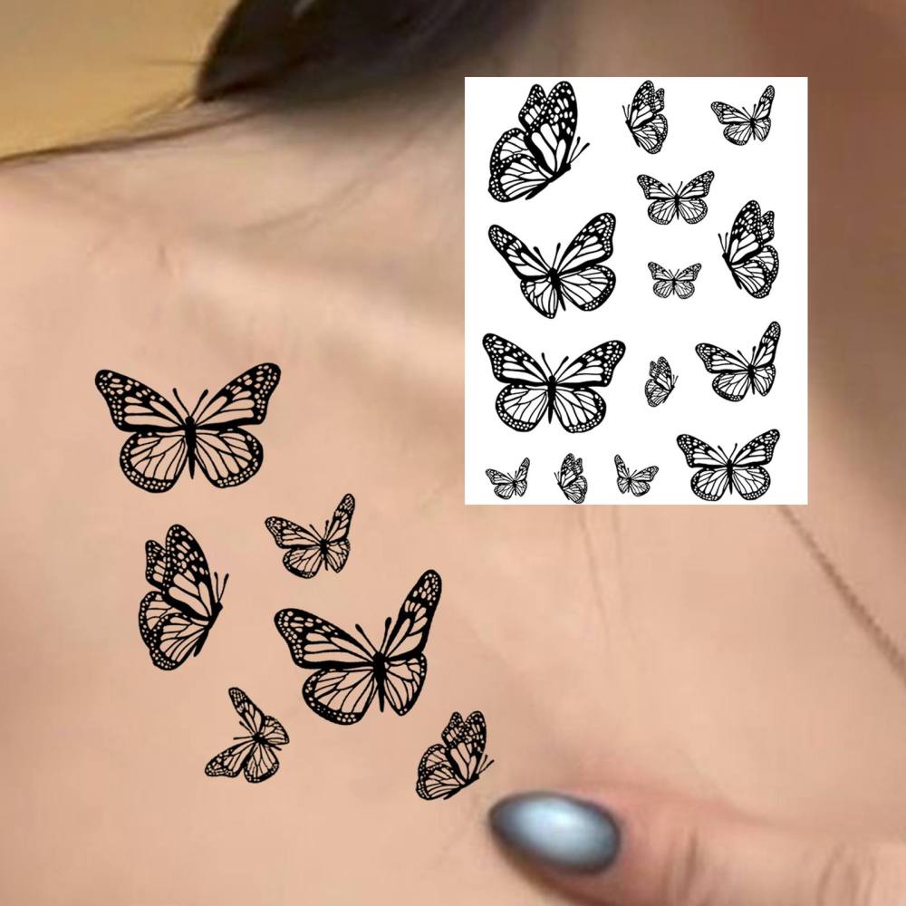 1 Sheet Y2k Butterfly Temporary Tattoos For Women Men Adults Hands Finger Foot Neck Clavicle Legs Thigh Forearm Shank Arm Body Art Makeup, Semi Permanent Temp Fake Tattoo Stickers Waterproof Long Lasting Realistic Tatoos For Festival Party Accessory