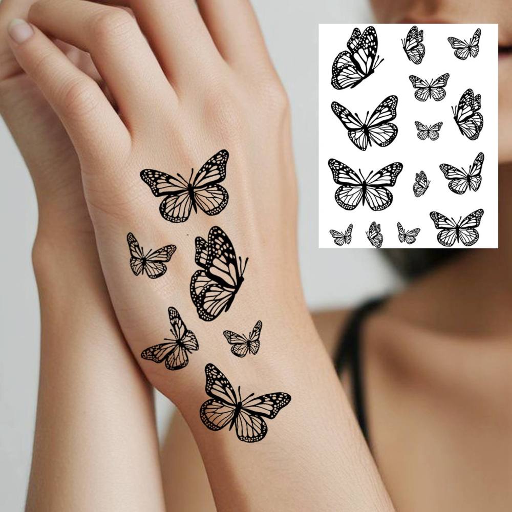 1 Sheet Y2k Butterfly Temporary Tattoos For Women Men Adults Hands Finger Foot Neck Clavicle Legs Thigh Forearm Shank Arm Body Art Makeup, Semi Permanent Temp Fake Tattoo Stickers Waterproof Long Lasting Realistic Tatoos For Festival Party Accessory