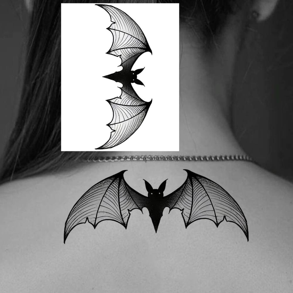 1 Sheet Y2k Bat Temporary Tattoos For Women Men Adults Hands Finger Foot Neck Clavicle Legs Thigh Forearm Shank Arm Body Art Makeup, Semi Permanent Temp Fake Tattoo Stickers Waterproof Long Lasting Realistic Tatoos For Festival Party Accessory