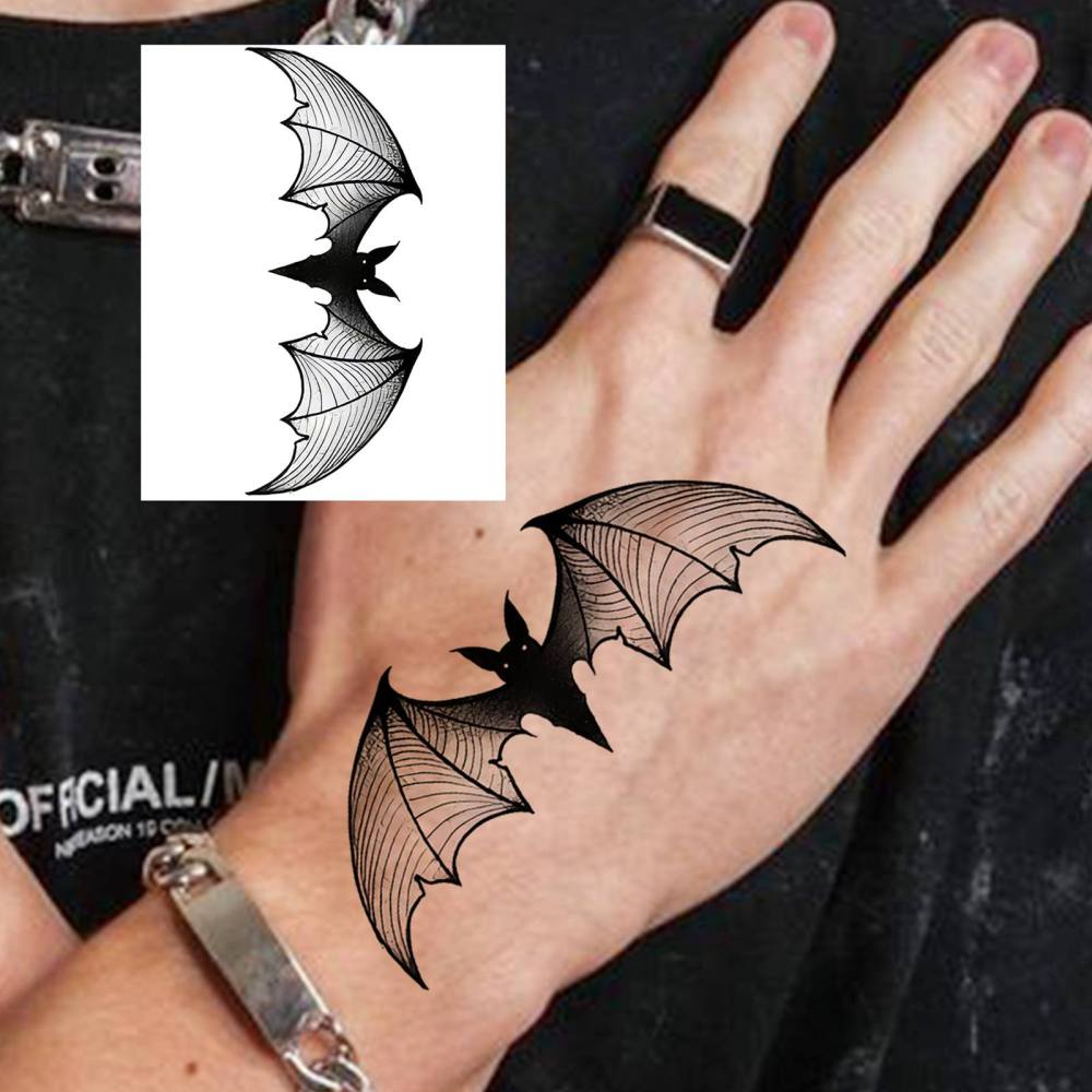 1 Sheet Y2k Bat Temporary Tattoos For Women Men Adults Hands Finger Foot Neck Clavicle Legs Thigh Forearm Shank Arm Body Art Makeup, Semi Permanent Temp Fake Tattoo Stickers Waterproof Long Lasting Realistic Tatoos For Festival Party Accessory