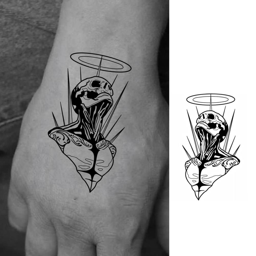 1 Sheet Y2k Skull Temporary Tattoos For Women Men Adults Hands Finger Foot Neck Clavicle Legs Thigh Forearm Shank Arm Body Art Makeup, Semi Permanent Temp Fake Tattoo Stickers Waterproof Long Lasting Realistic Tatoos For Festival Party Accessory