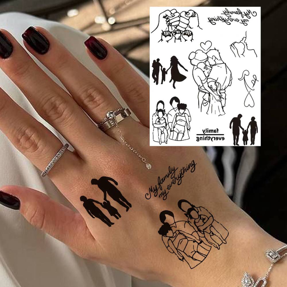 1 Sheet Y2k Family Temporary Tattoos For Women Men Adults Hands Finger Foot Neck Clavicle Legs Thigh Forearm Shank Arm Body Art Makeup, Semi Permanent Temp Fake Tattoo Stickers Waterproof Long Lasting Realistic Tatoos For Festival Party Accessory