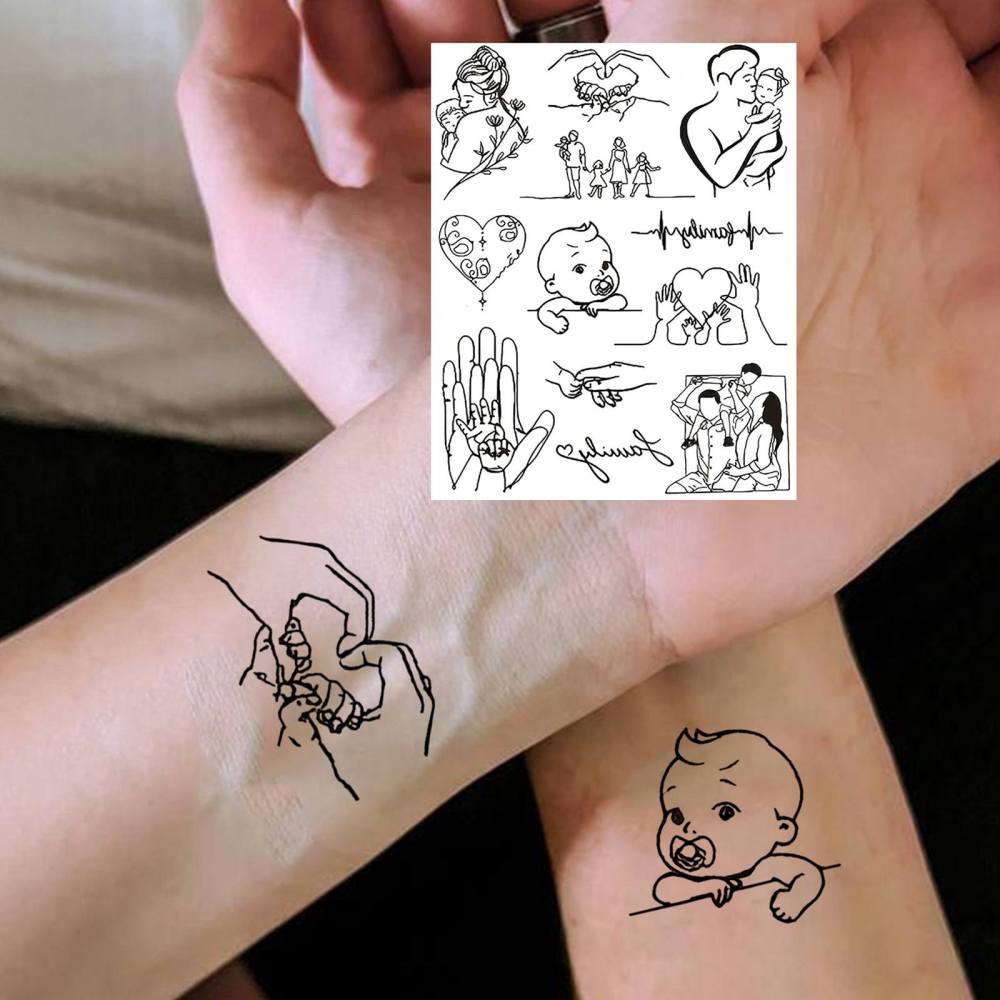 1 Sheet Y2k Family Temporary Tattoos For Women Men Adults Hands Finger Foot Neck Clavicle Legs Thigh Forearm Shank Arm Body Art Makeup, Semi Permanent Temp Fake Tattoo Stickers Waterproof Long Lasting Realistic Tatoos For Festival Party Accessory