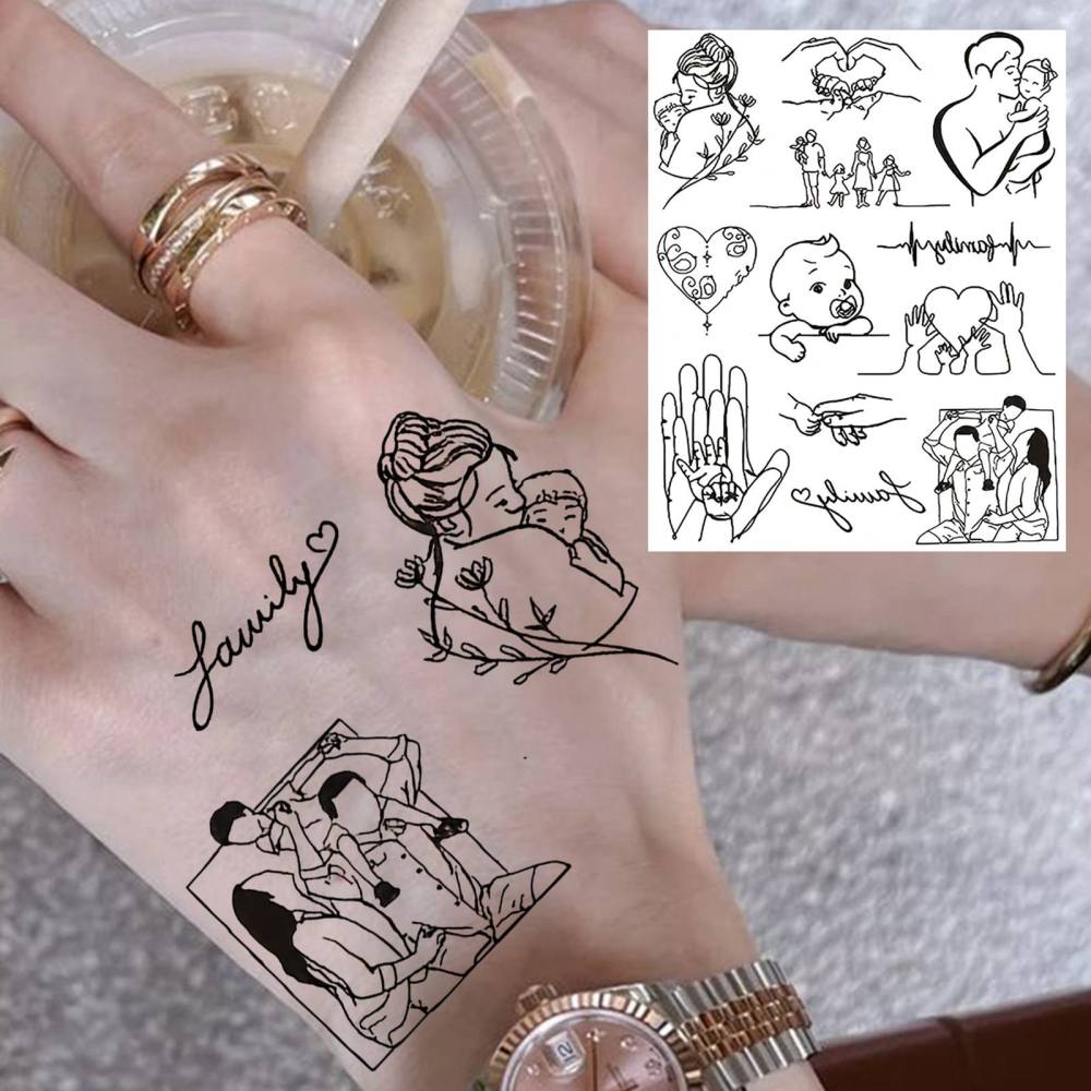 1 Sheet Y2k Family Temporary Tattoos For Women Men Adults Hands Finger Foot Neck Clavicle Legs Thigh Forearm Shank Arm Body Art Makeup, Semi Permanent Temp Fake Tattoo Stickers Waterproof Long Lasting Realistic Tatoos For Festival Party Accessory
