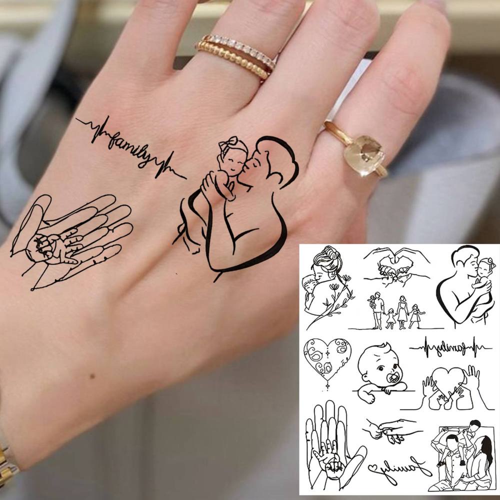 1 Sheet Y2k Family Temporary Tattoos For Women Men Adults Hands Finger Foot Neck Clavicle Legs Thigh Forearm Shank Arm Body Art Makeup, Semi Permanent Temp Fake Tattoo Stickers Waterproof Long Lasting Realistic Tatoos For Festival Party Accessory