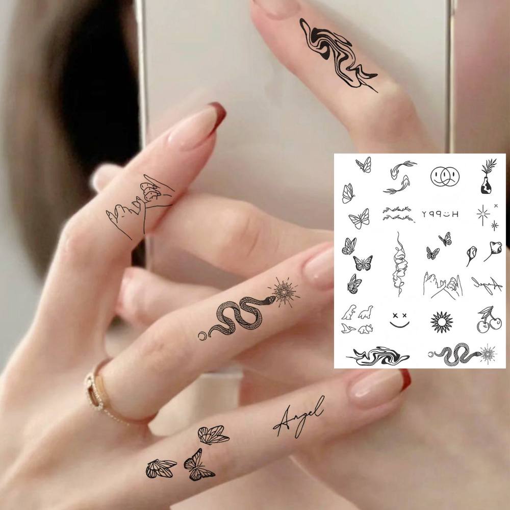 1 Sheet Y2k Temporary Tattoos For Women Men Adults Hands Finger Foot Neck Clavicle Legs Thigh Forearm Shank Arm Body Art Makeup, Semi Permanent Temp Fake Tattoo Stickers Waterproof Long Lasting Realistic Tatoos For Festival Party Accessory