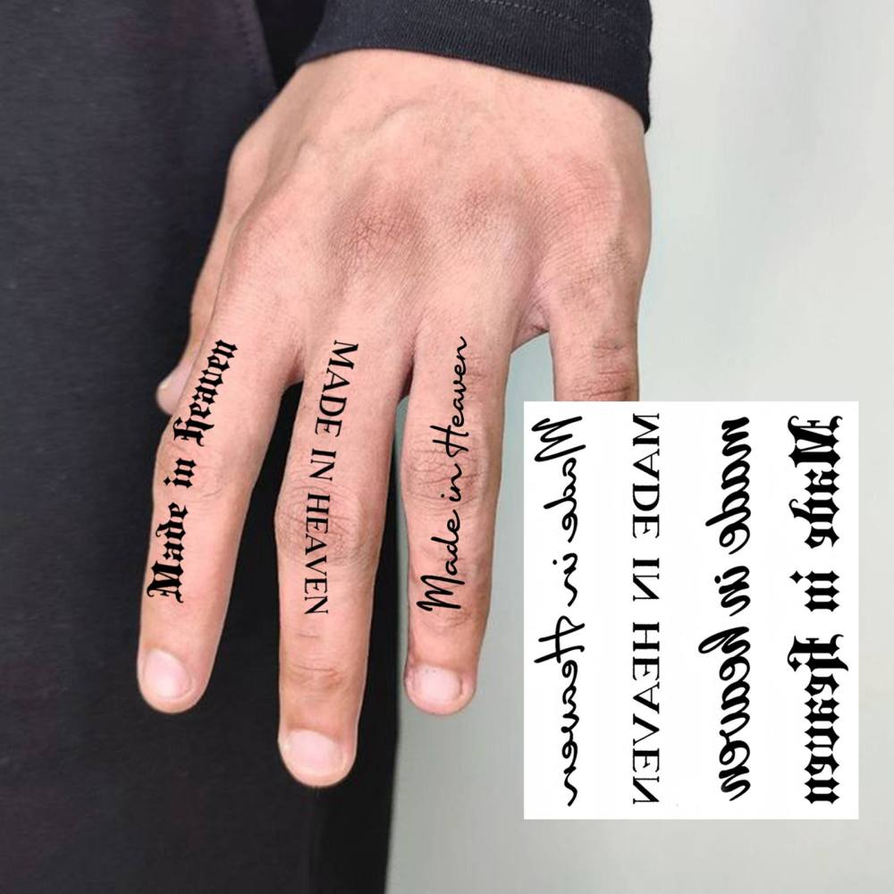 1 Sheet Y2k Made IN Heaven Temporary Tattoos For Women Men Adults Hands Finger Foot Neck Clavicle Legs Thigh Forearm Shank Arm Body Art Makeup, Semi Permanent Temp Fake Tattoo Stickers Waterproof Long Lasting Realistic Tatoos For Festival Party Accessory