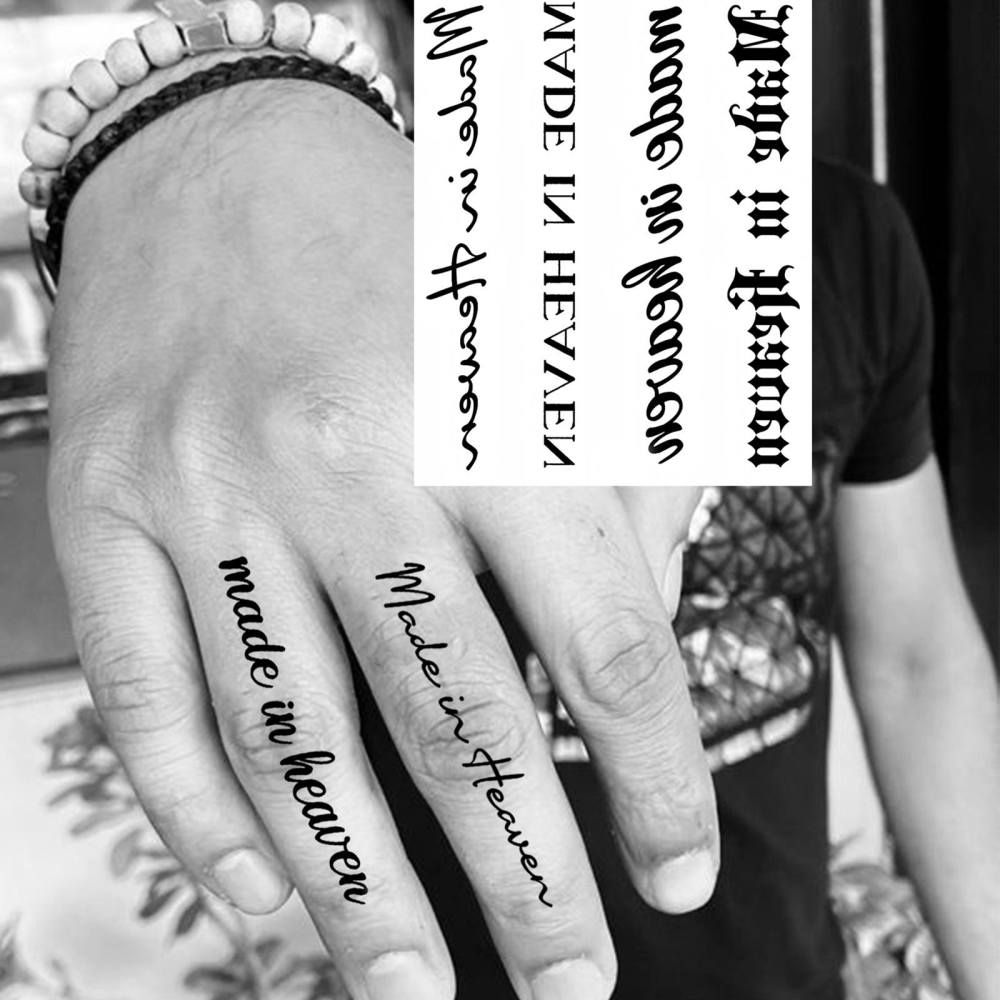 1 Sheet Y2k Made IN Heaven Temporary Tattoos For Women Men Adults Hands Finger Foot Neck Clavicle Legs Thigh Forearm Shank Arm Body Art Makeup, Semi Permanent Temp Fake Tattoo Stickers Waterproof Long Lasting Realistic Tatoos For Festival Party Accessory