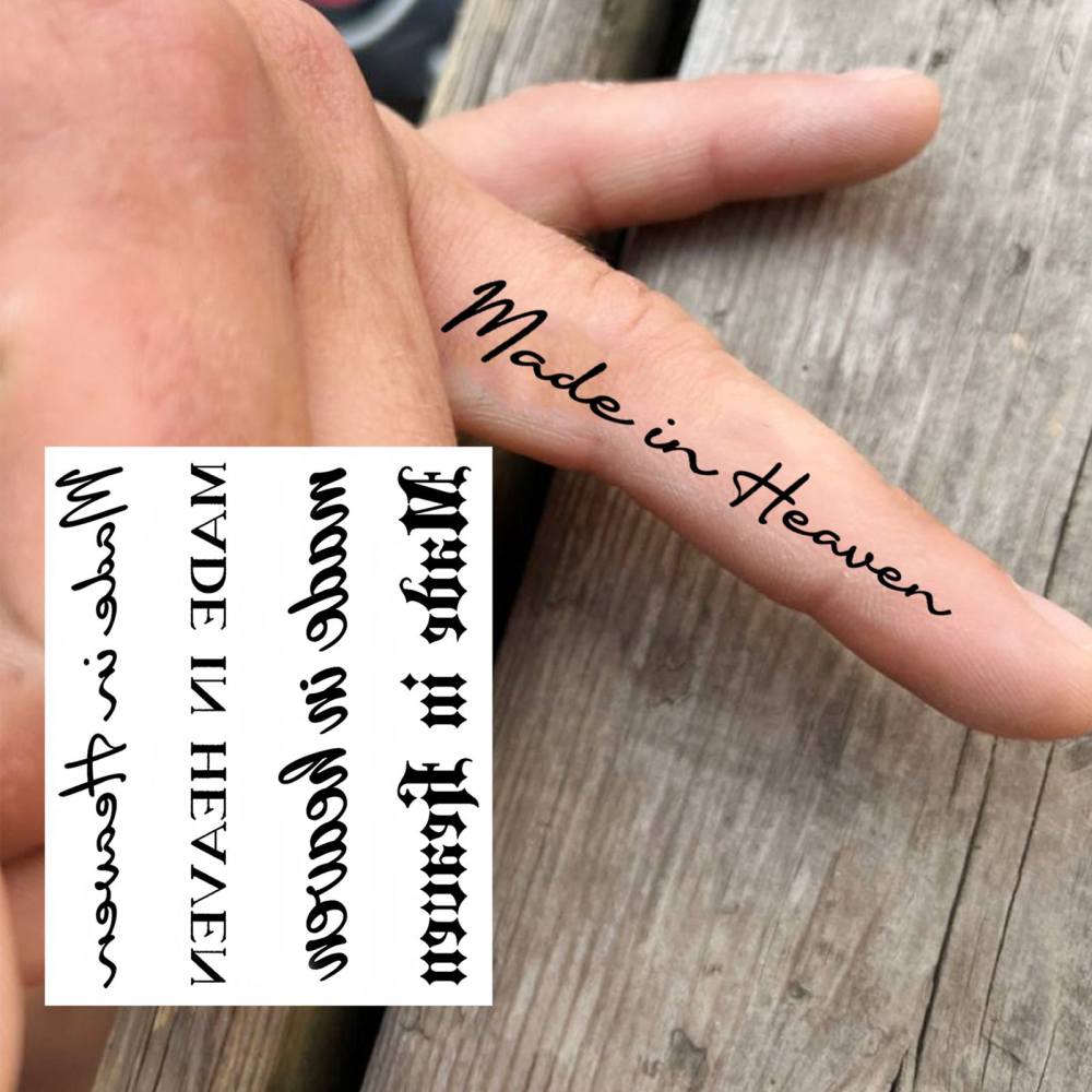 1 Sheet Y2k Made IN Heaven Temporary Tattoos For Women Men Adults Hands Finger Foot Neck Clavicle Legs Thigh Forearm Shank Arm Body Art Makeup, Semi Permanent Temp Fake Tattoo Stickers Waterproof Long Lasting Realistic Tatoos For Festival Party Accessory
