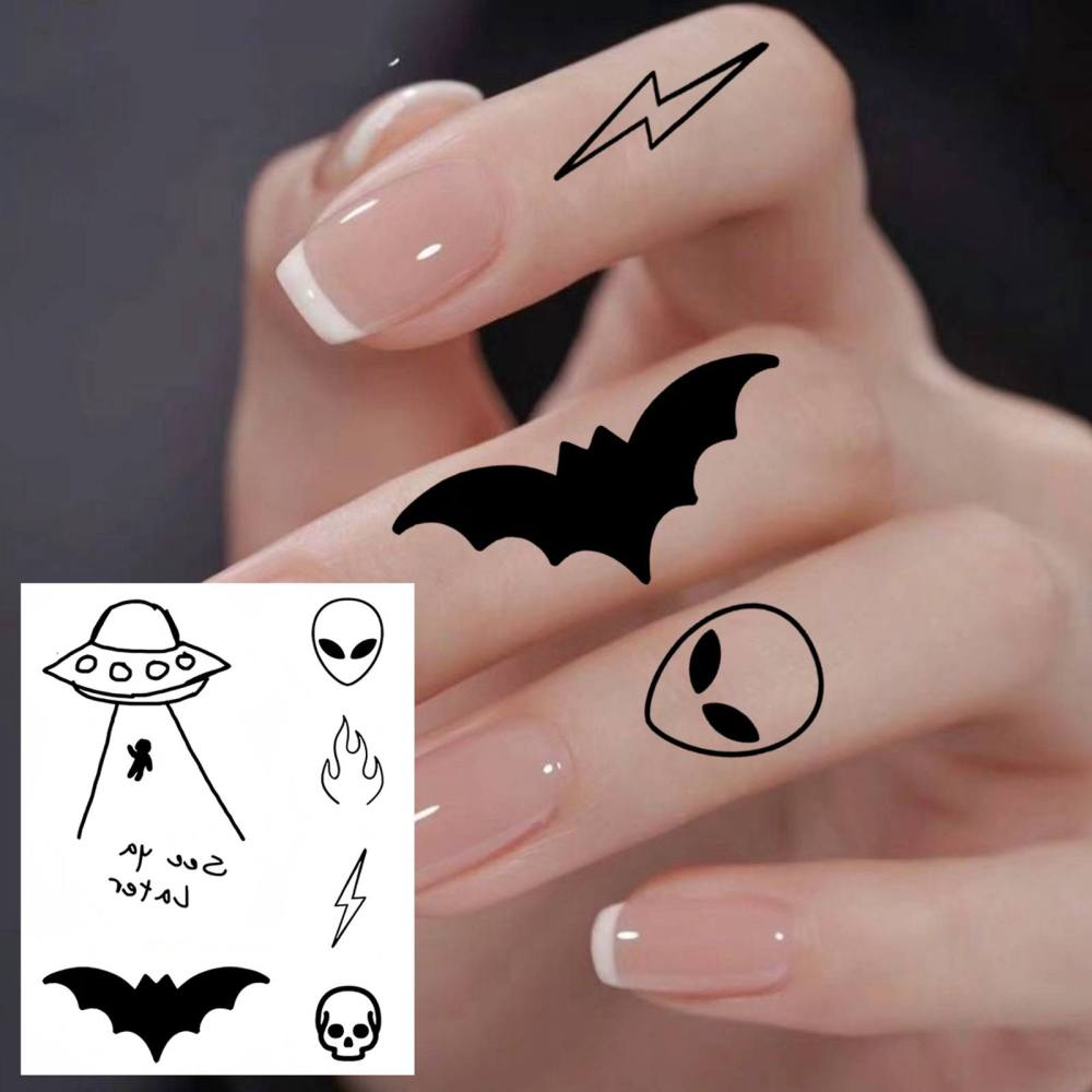 1 Sheet Y2k ufo alien Temporary Tattoos For Women Men Adults Hands Finger Foot Neck Clavicle Legs Thigh Forearm Shank Arm Body Art Makeup, Semi Permanent Temp Fake Tattoo Stickers Waterproof Long Lasting Realistic Tatoos For Festival Party Accessory
