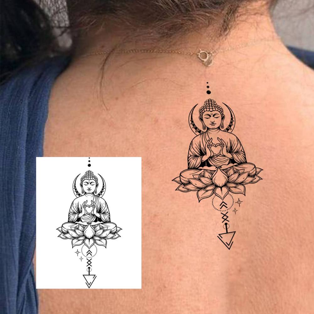 1 Sheet Y2k Buddha Temporary Tattoos For Women Men Adults Hands Finger Foot Neck Clavicle Legs Thigh Forearm Shank Arm Body Art Makeup, Semi Permanent Temp Fake Tattoo Stickers Waterproof Long Lasting Realistic Tatoos For Festival Party Accessory